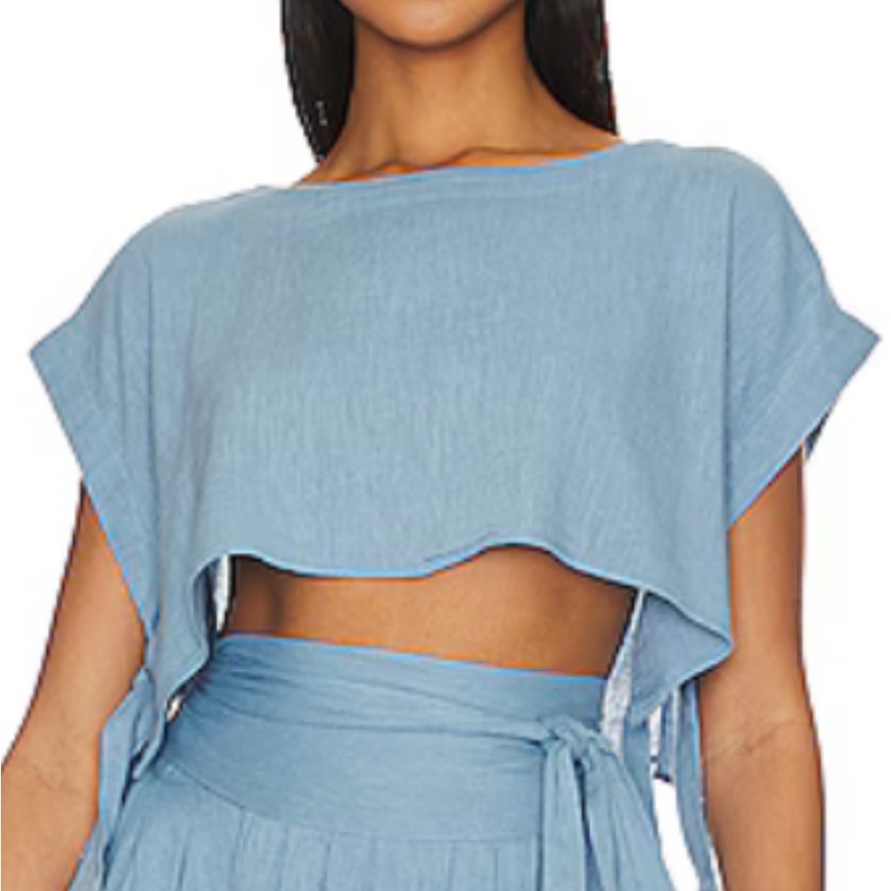 Free People Sky Blue Crop Top with Side Ties
